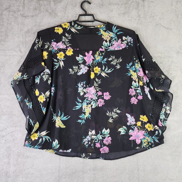 ZAC & RACHEL Pullover Sheer Polyester Bat Wing Blouse Shirt Floral Plus 2X - Picture 2 of 8